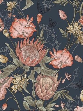 Floral Protea Wallpaper Peel & Stick Panel in Dark and Pink 17.3in x 118 in